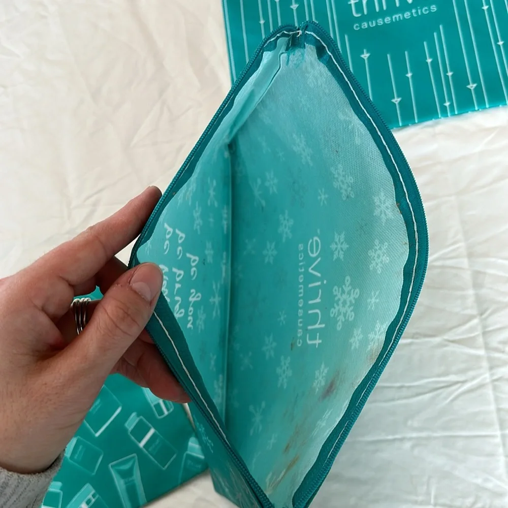 NEW WITH TAGS! A Trio Of Teal Makeup Pouches With Inspirational Quotes On Them.